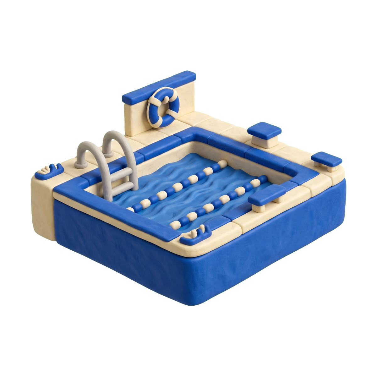 Indoor swimming pool illustration in blue and ivory clay
