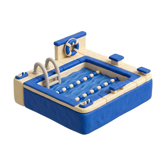 Indoor swimming pool illustration in blue and ivory clay