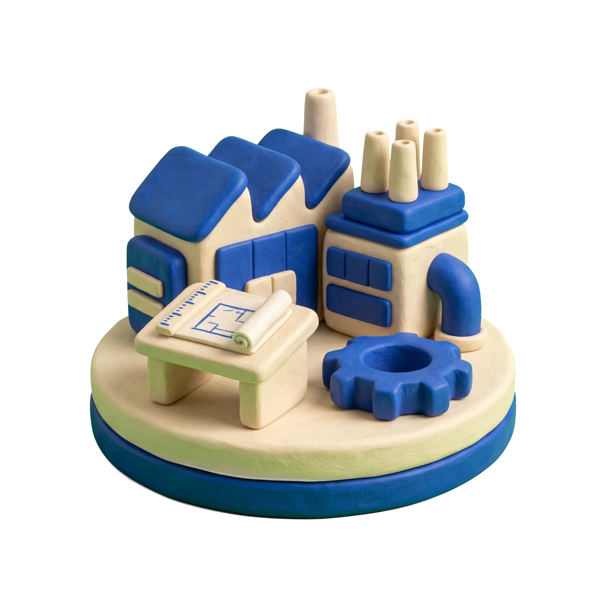 Industrial consultant illustration in blue and ivory clay