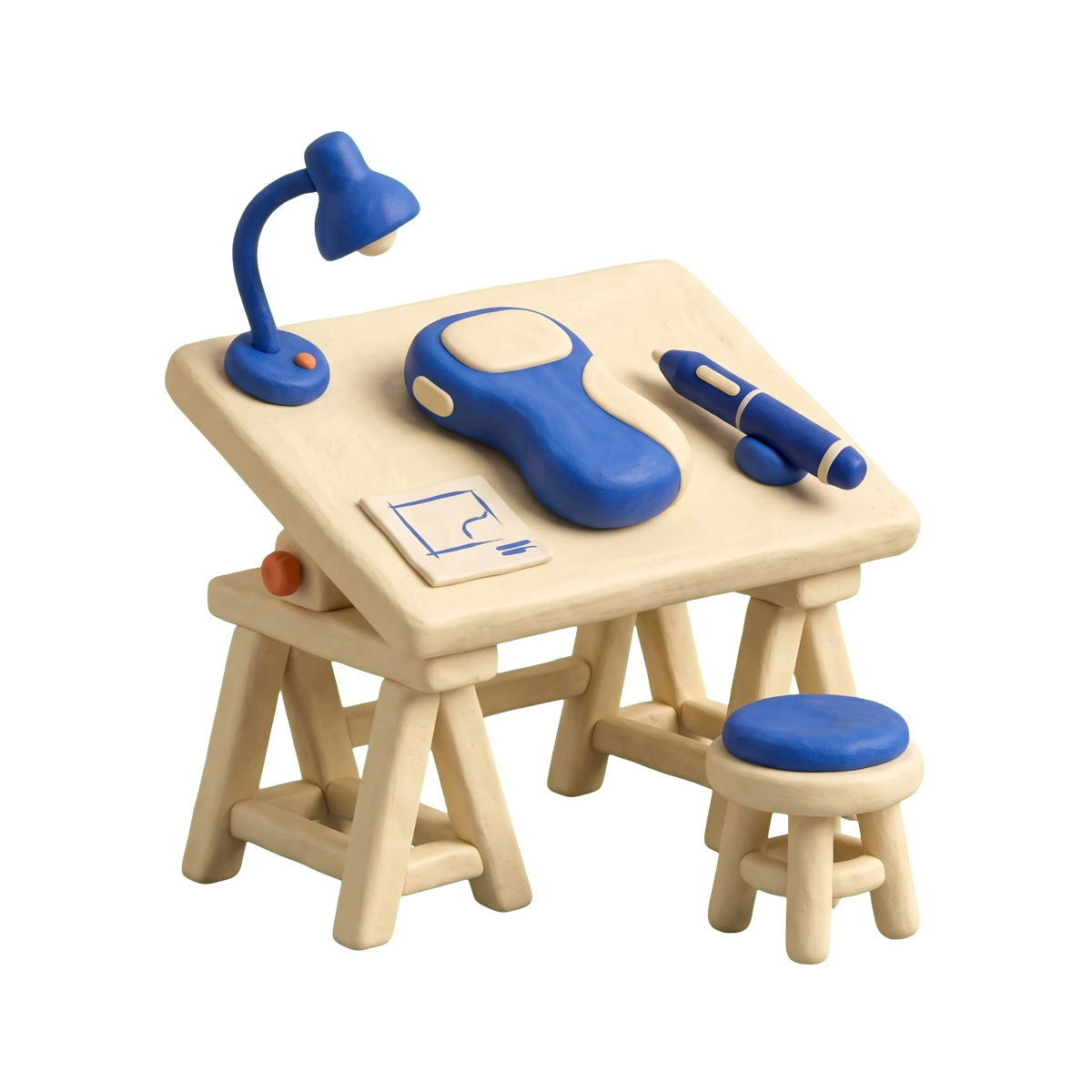 Industrial design company illustration in blue and ivory clay