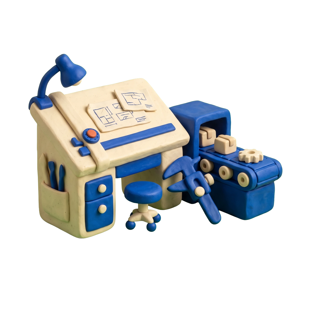 Industrial engineer illustration in blue and ivory clay