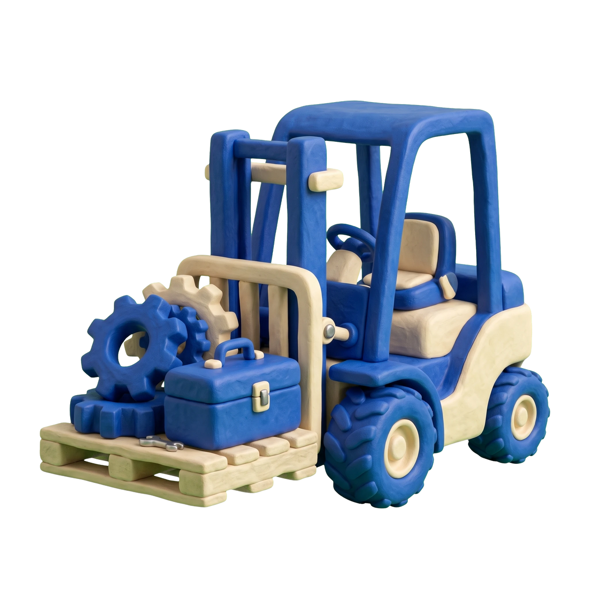 Industrial equipment supplier illustration in blue and ivory clay