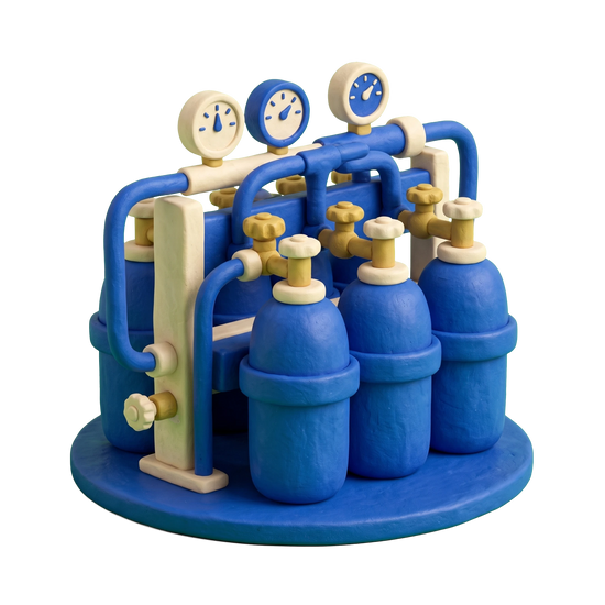 Industrial gas supplier illustration in blue and ivory clay