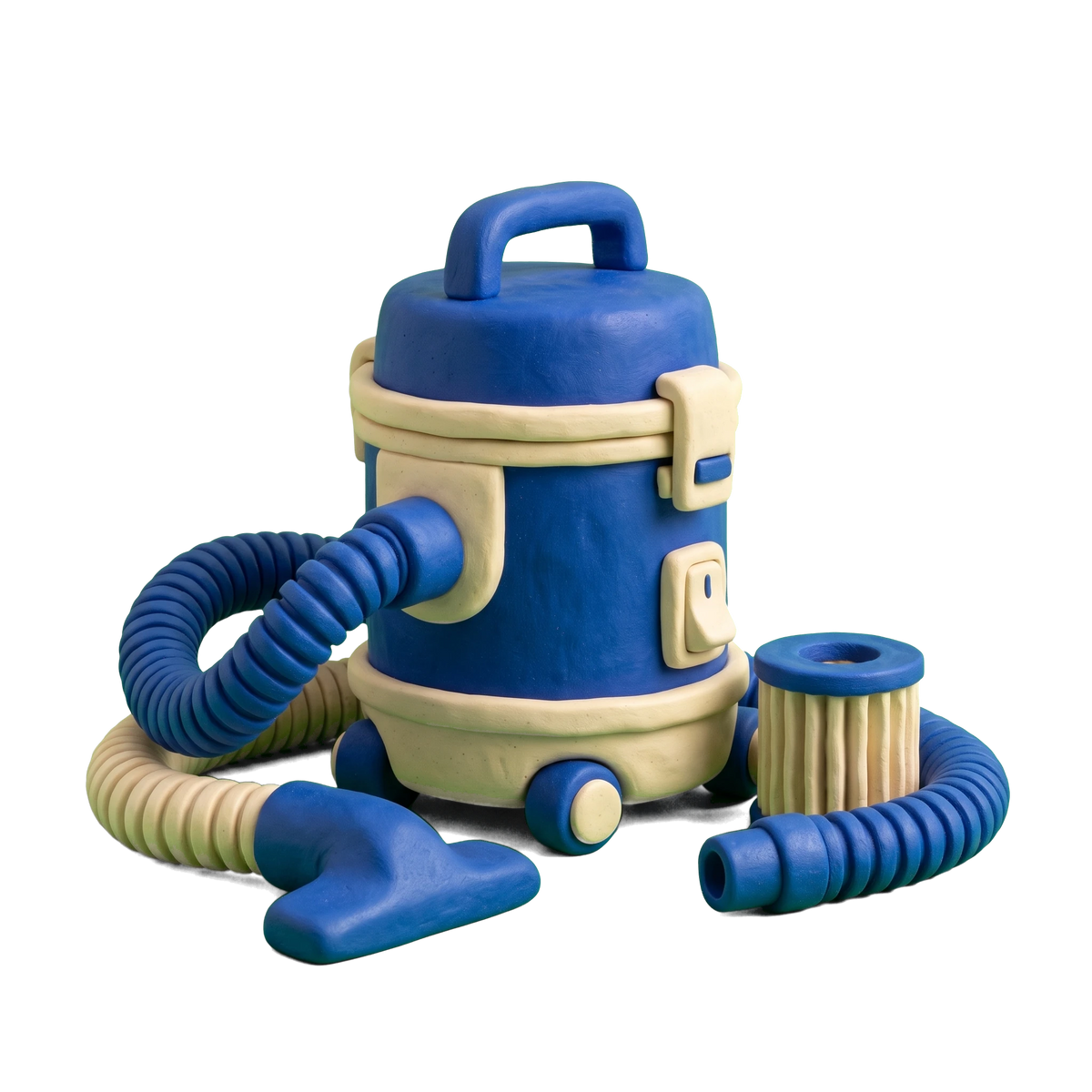 Industrial vacuum equipment supplier illustration in blue and ivory clay