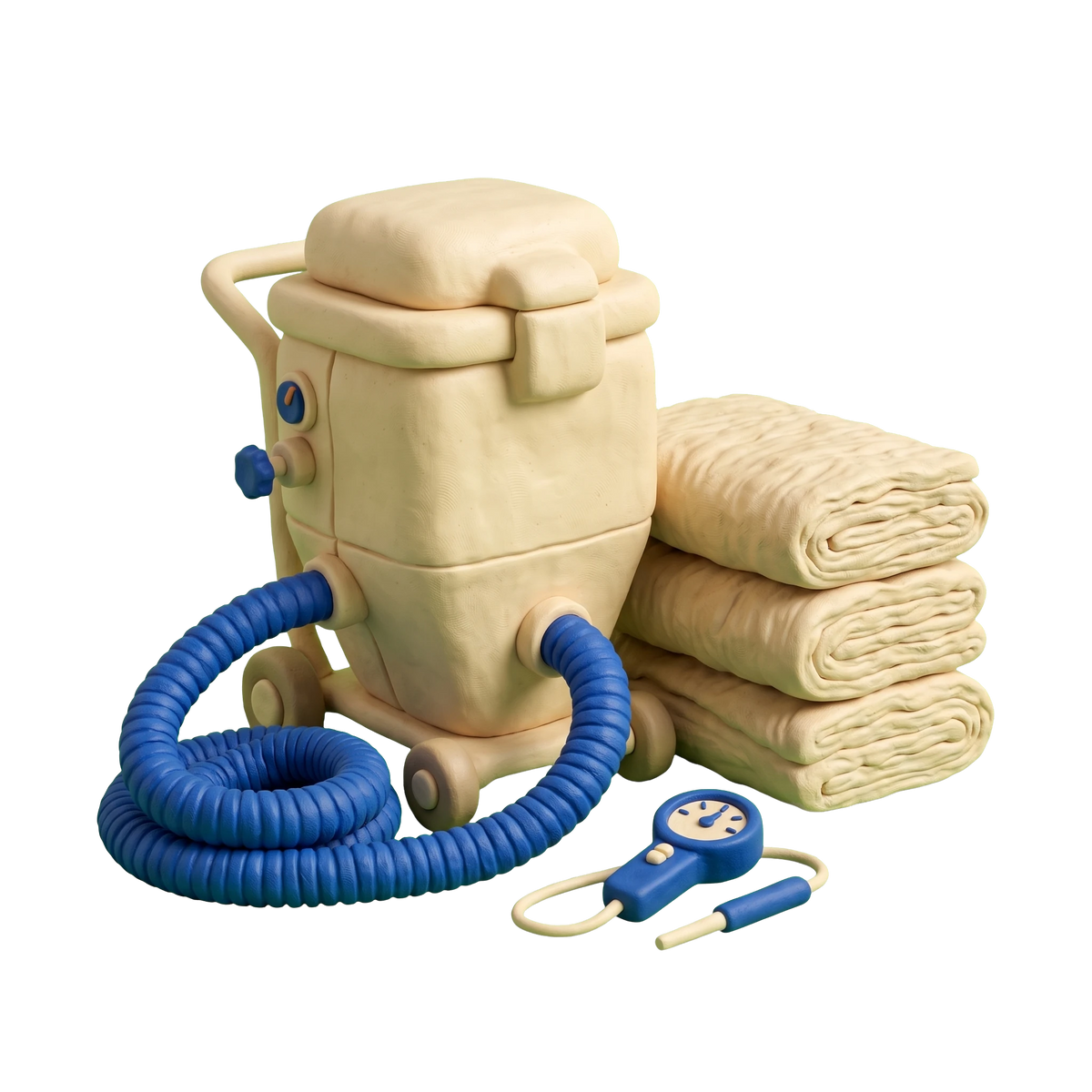 Insulation contractor illustration in blue and ivory clay
