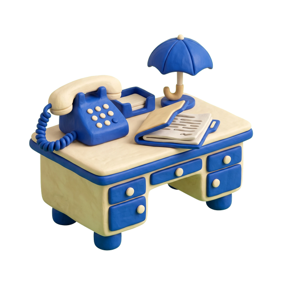 Insurance agent illustration in blue and ivory clay