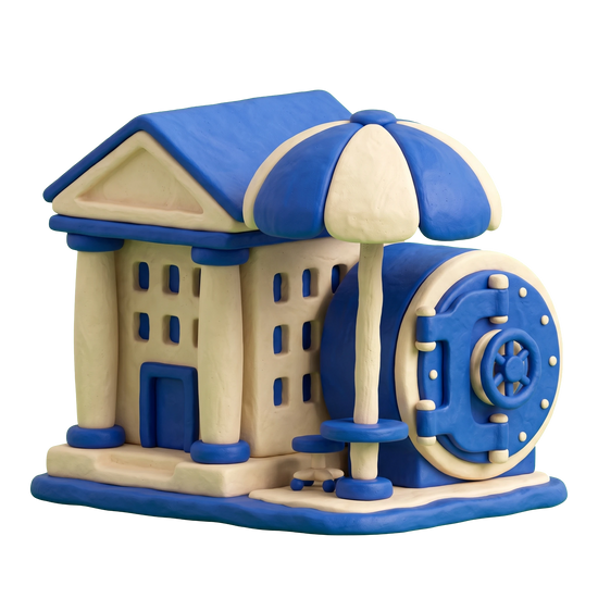 Insurance company illustration in blue and ivory clay