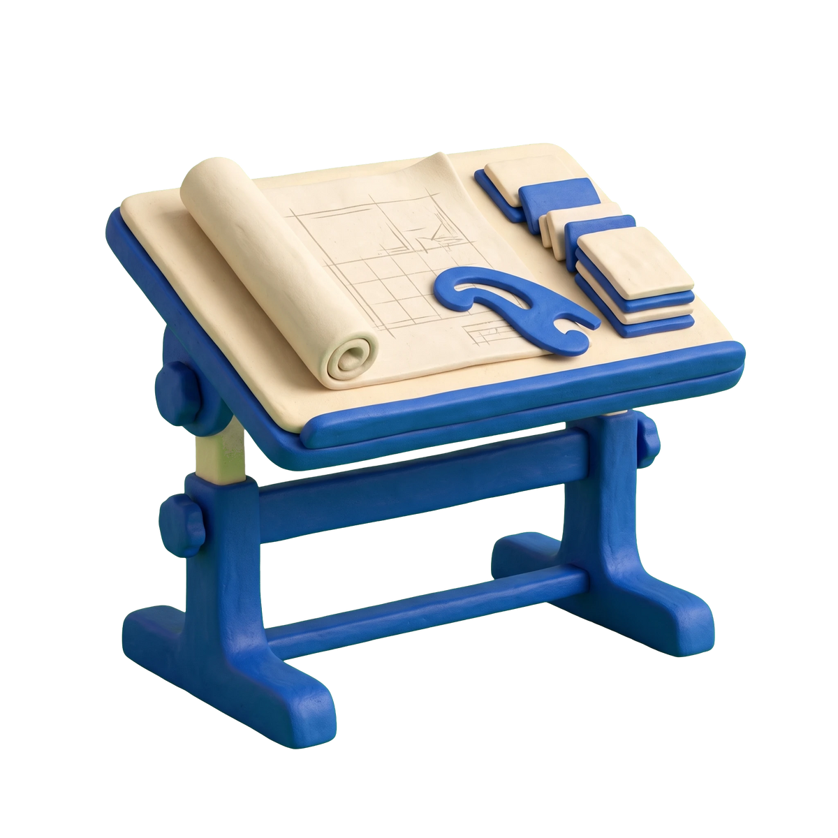 Interior designer illustration in blue and ivory clay