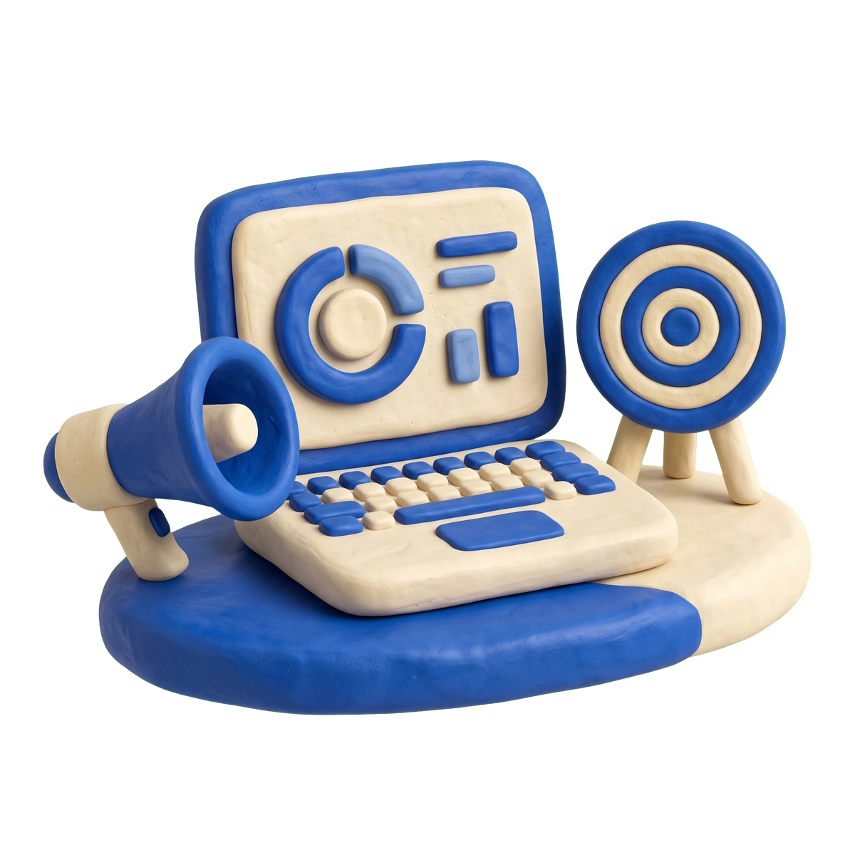 Internet marketing service illustration in blue and ivory clay