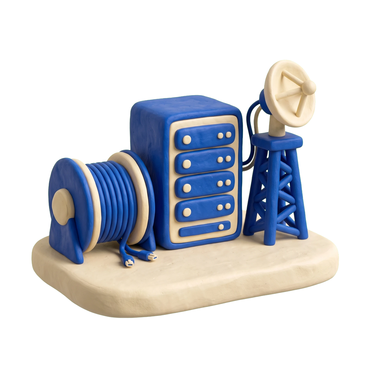 Internet service provider illustration in blue and ivory clay
