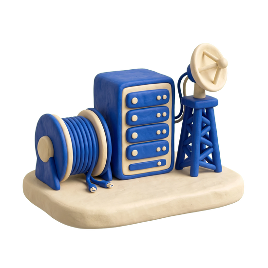 Internet service provider illustration in blue and ivory clay