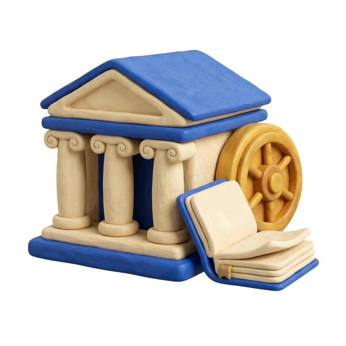 Investment bank illustration in blue and ivory clay