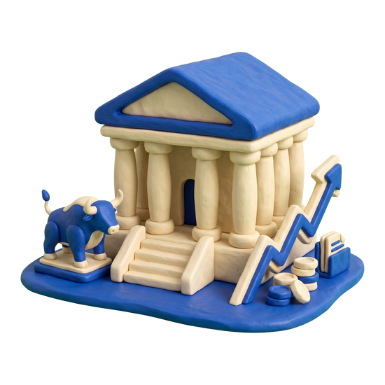 Investment company illustration in blue and ivory clay