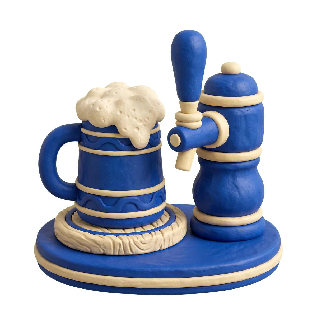 Irish pub illustration in blue and ivory clay