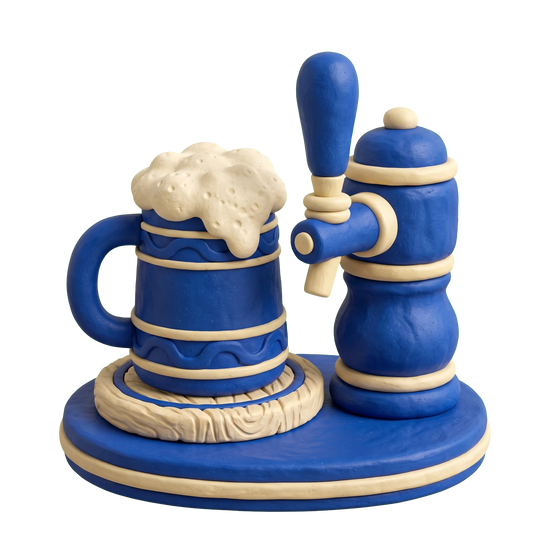 Irish pub illustration in blue and ivory clay