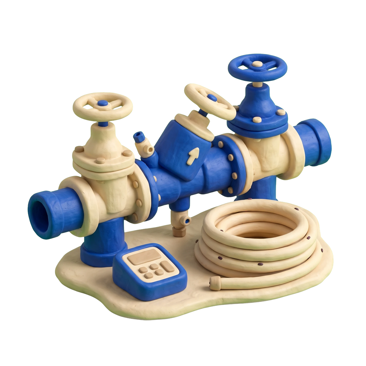 Irrigation equipment supplier illustration in blue and ivory clay