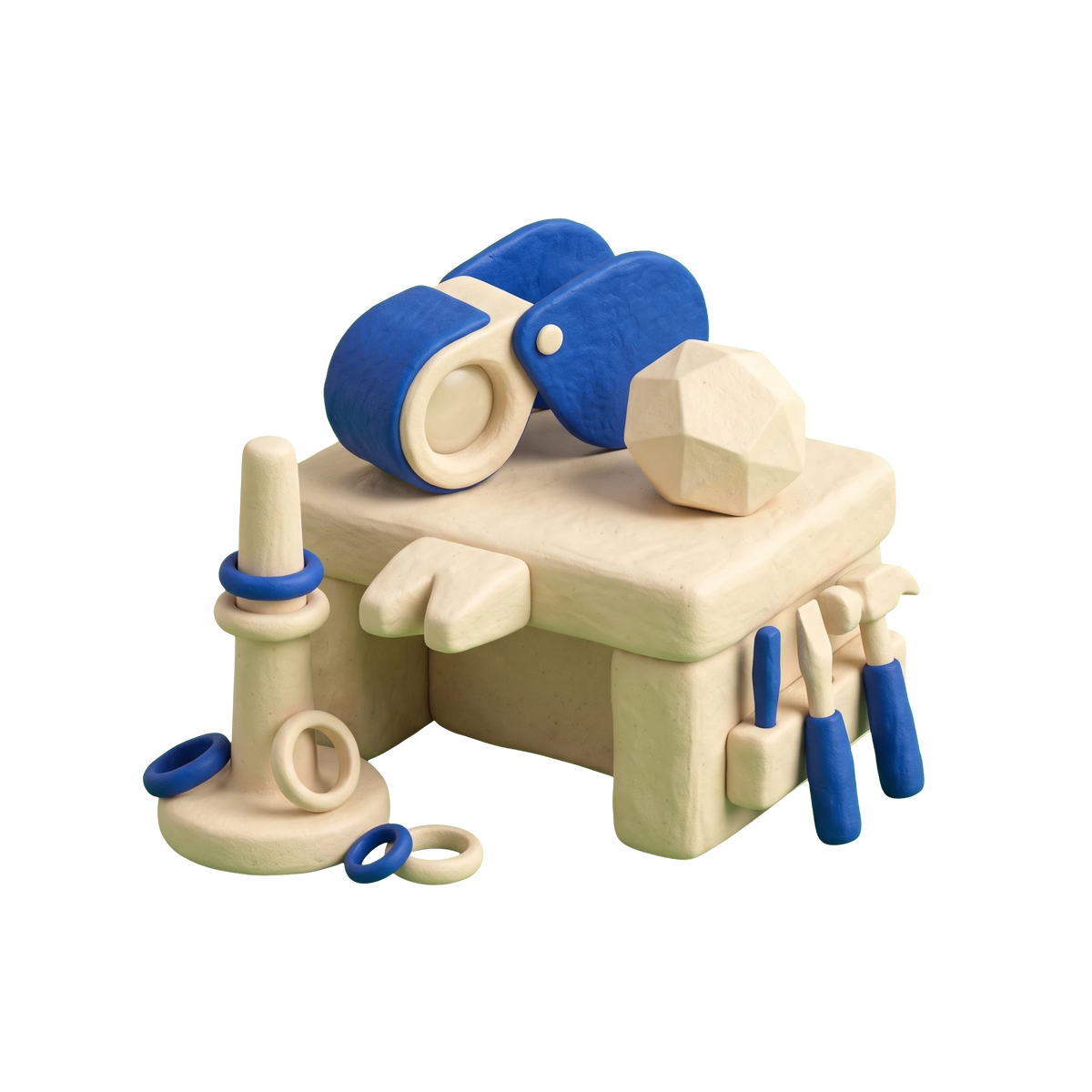 Jeweler illustration in blue and ivory clay