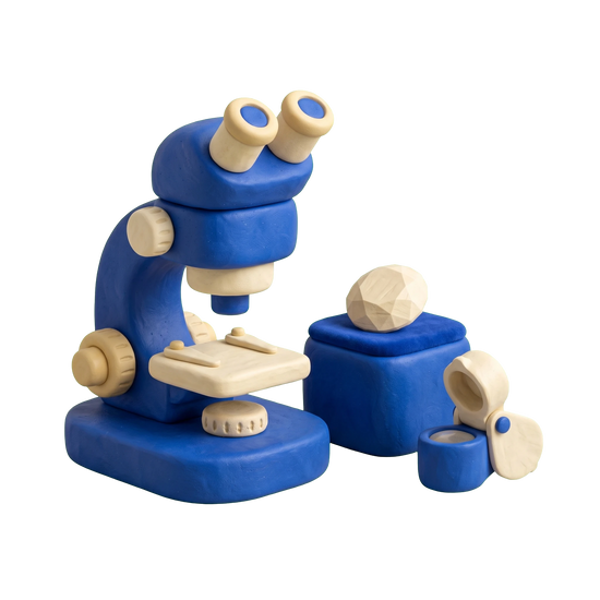 Jewelry appraiser illustration in blue and ivory clay