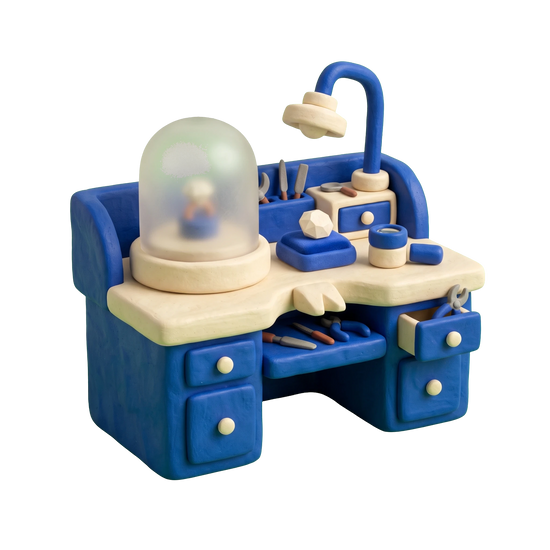 Jewelry store illustration in blue and ivory clay