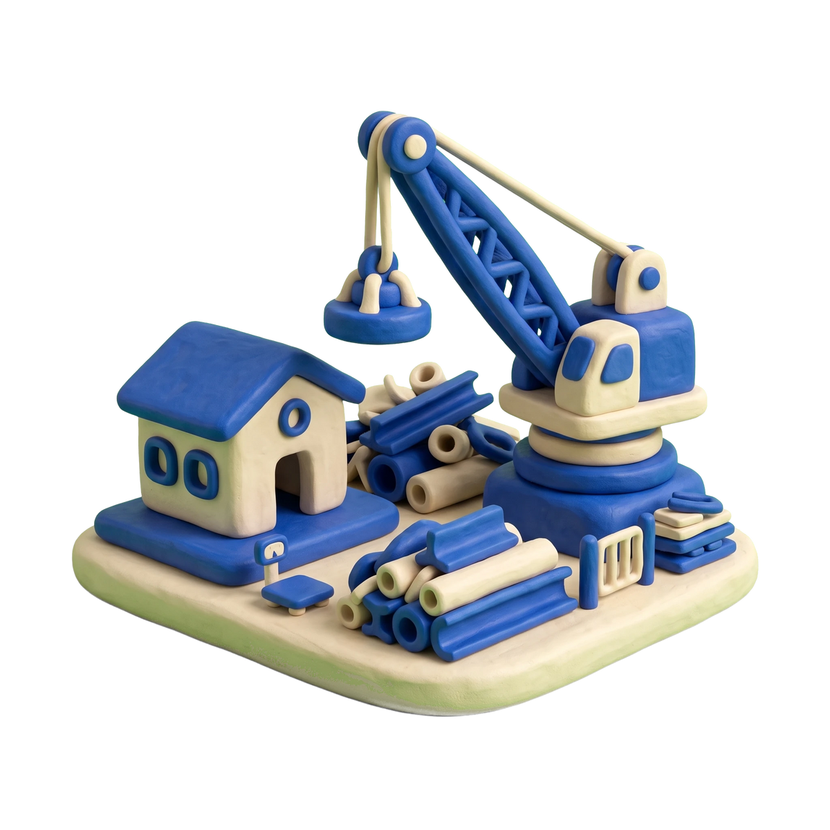 Junk dealer illustration in blue and ivory clay