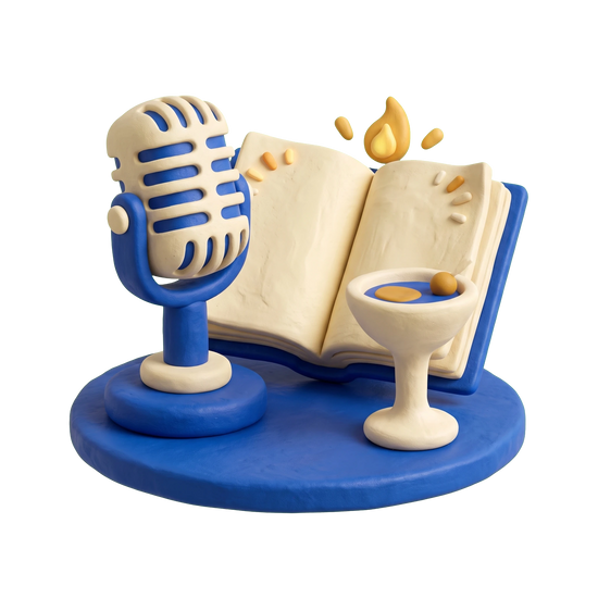 Karaoke bar illustration in blue and ivory clay