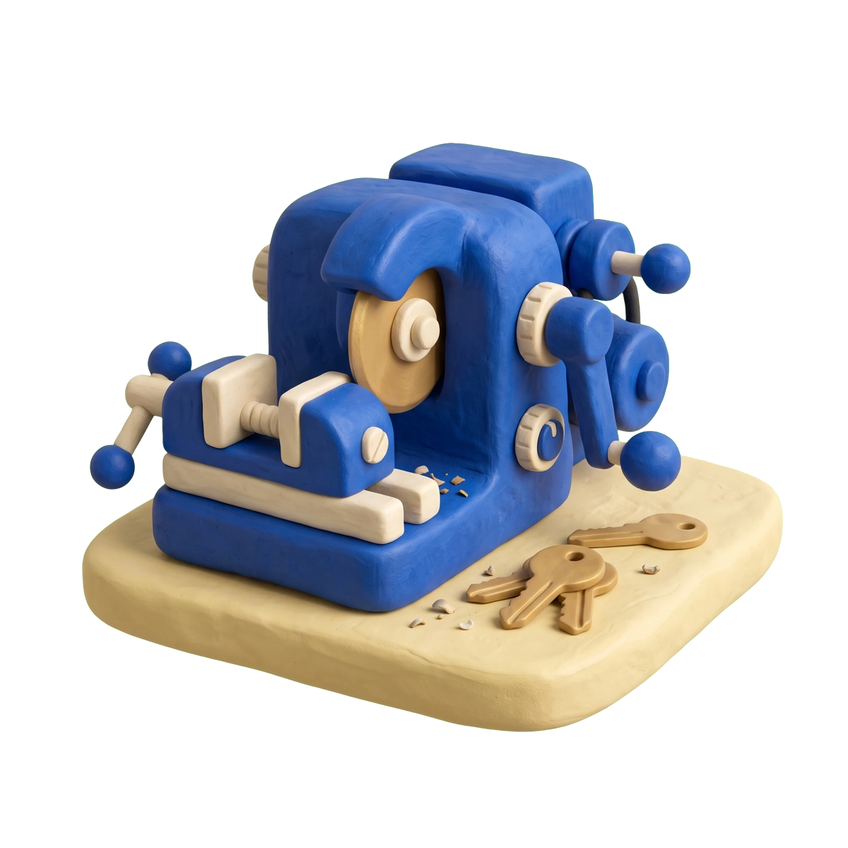 Key duplication service illustration in blue and ivory clay