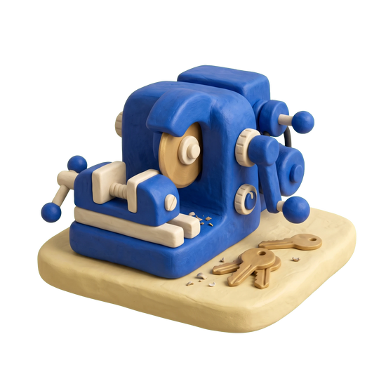 Key duplication service illustration in blue and ivory clay
