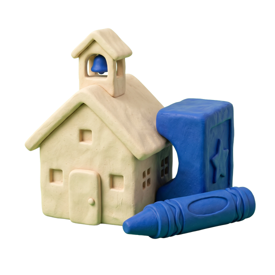 Kindergarten illustration in blue and ivory clay