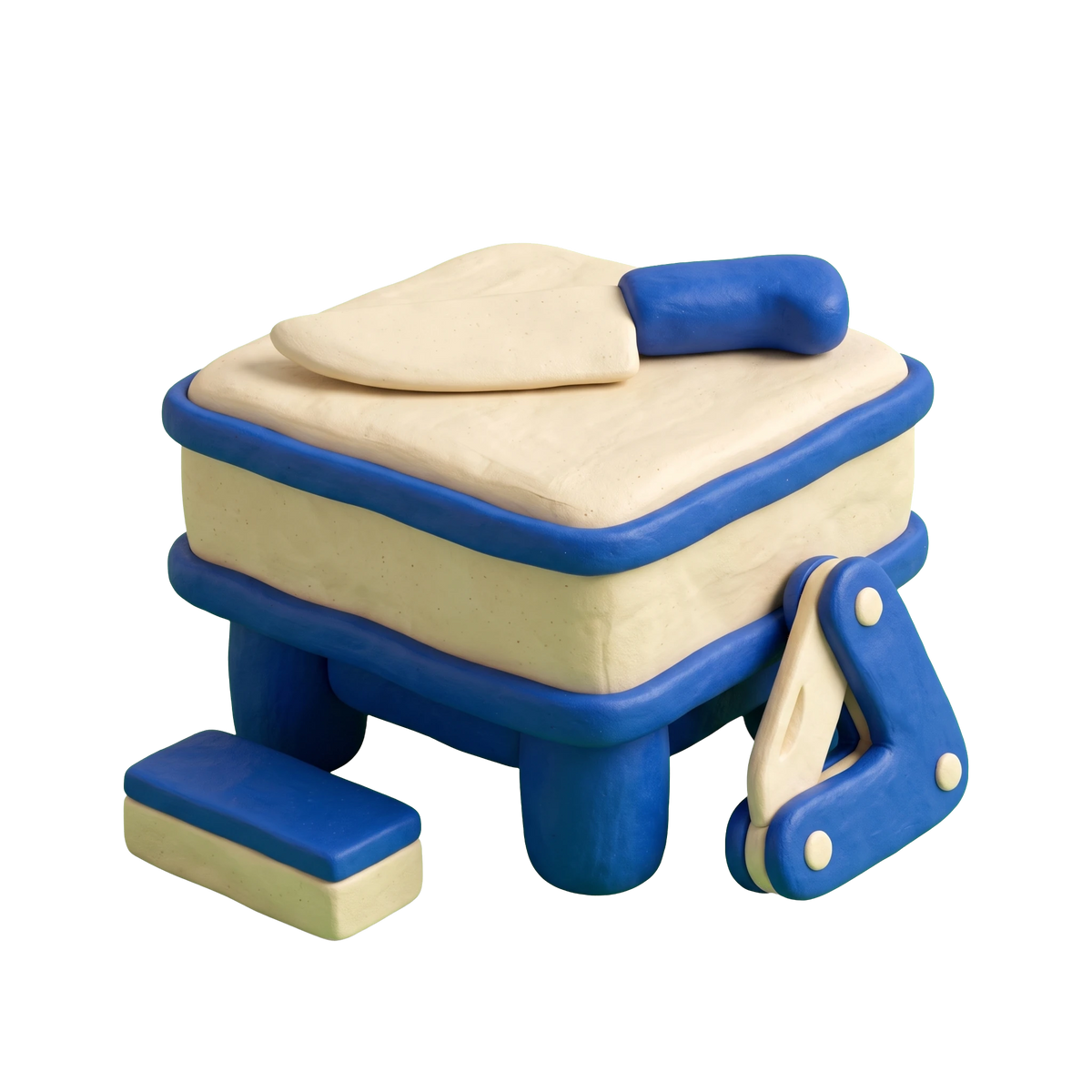 Knife store illustration in blue and ivory clay