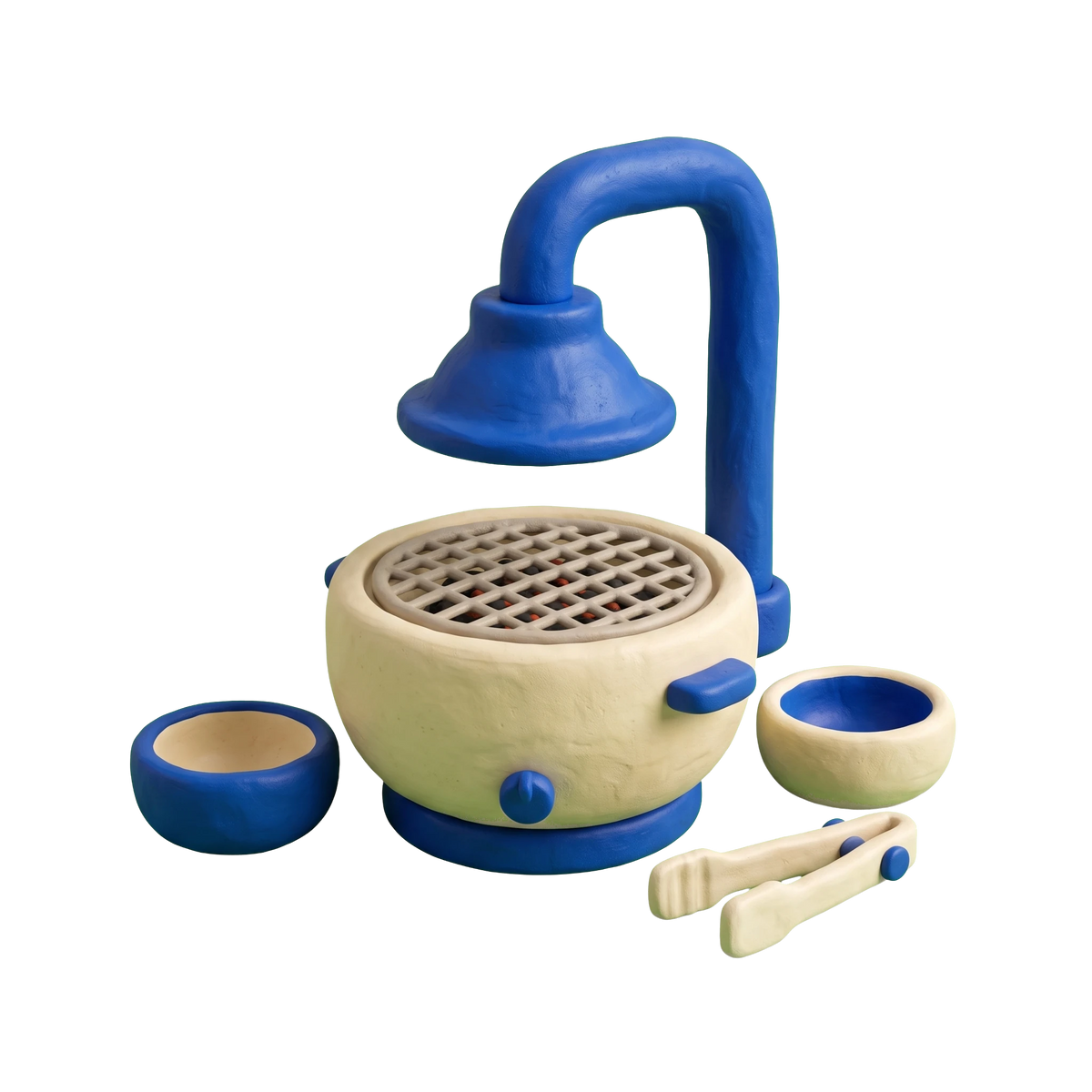 Korean barbecue restaurant illustration in blue and ivory clay