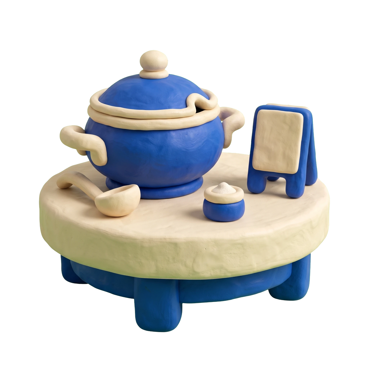 Kosher restaurant illustration in blue and ivory clay