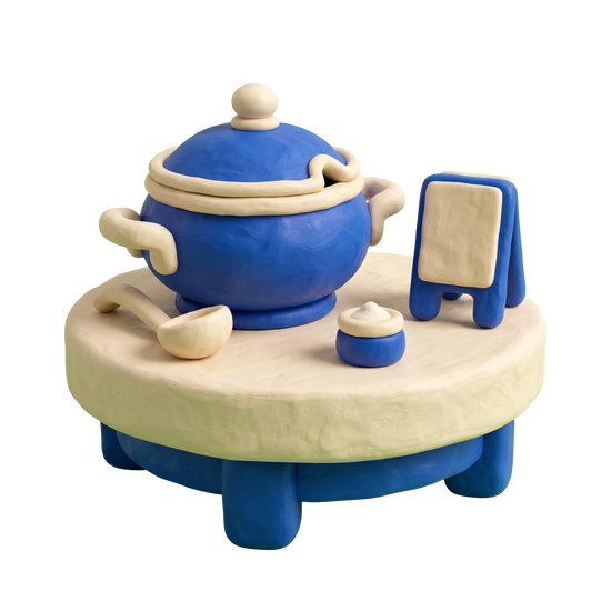 Kosher restaurant illustration in blue and ivory clay