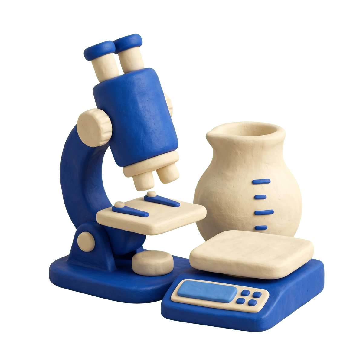 Laboratory equipment supplier illustration in blue and ivory clay