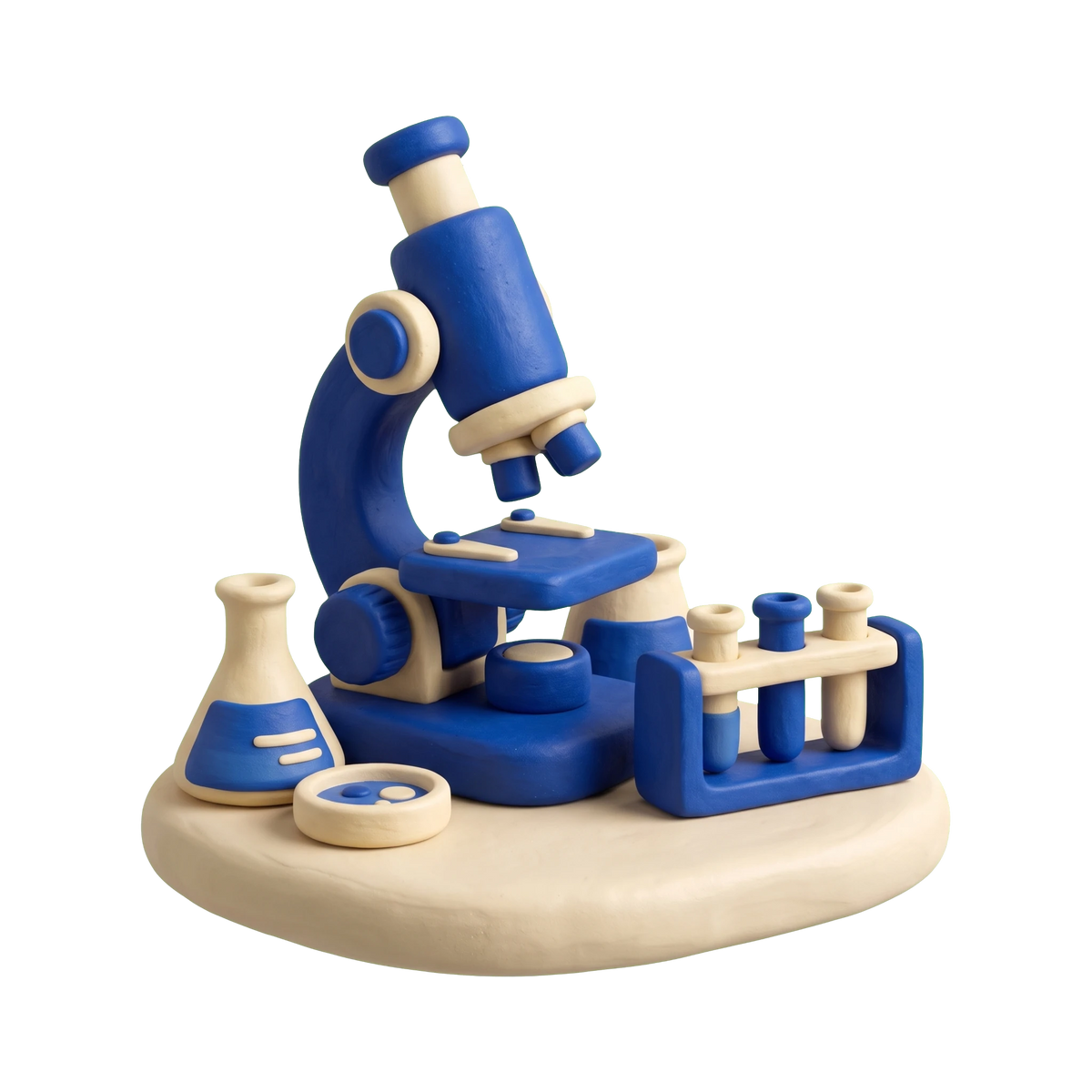 Laboratory illustration in blue and ivory clay