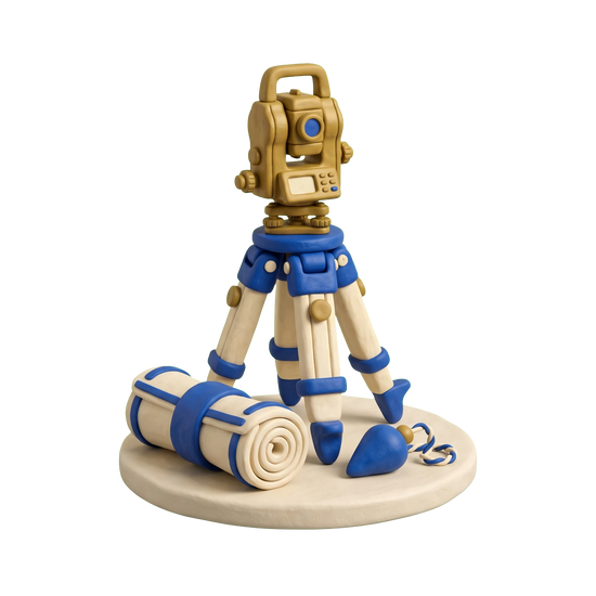 Land surveying office illustration in blue and ivory clay