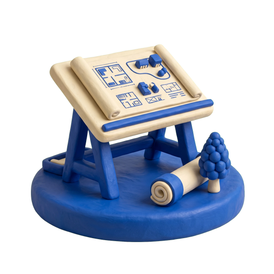 Landscape architect illustration in blue and ivory clay