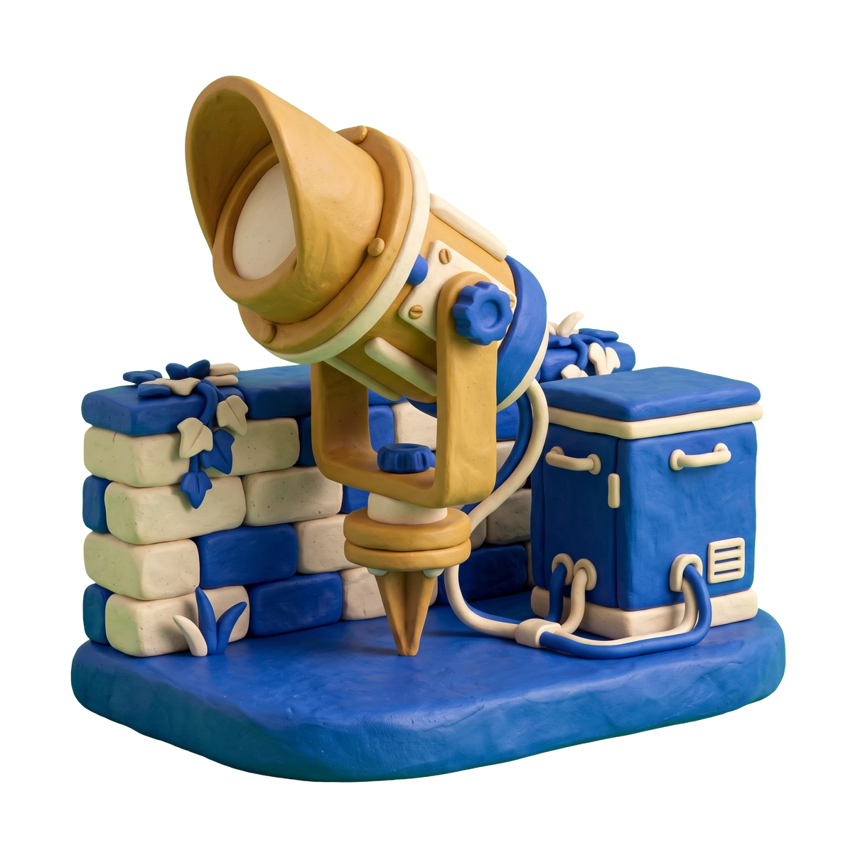 Landscape lighting designer illustration in blue and ivory clay