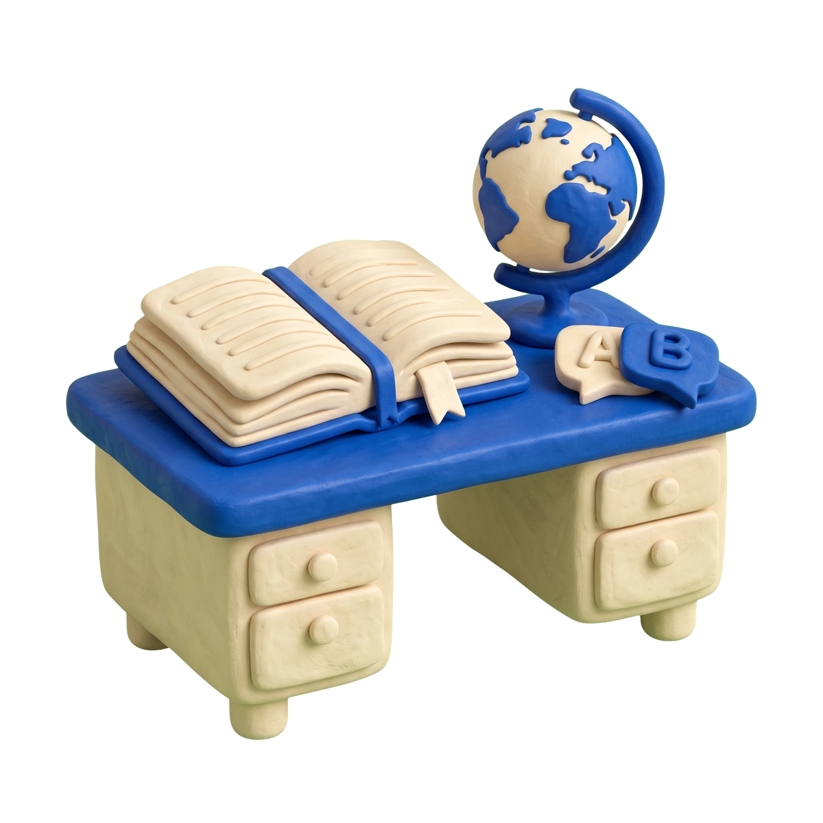Language school illustration in blue and ivory clay