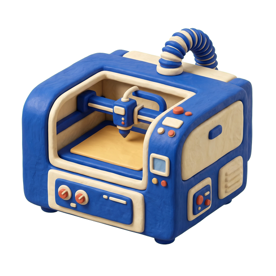 Laser cutting service illustration in blue and ivory clay