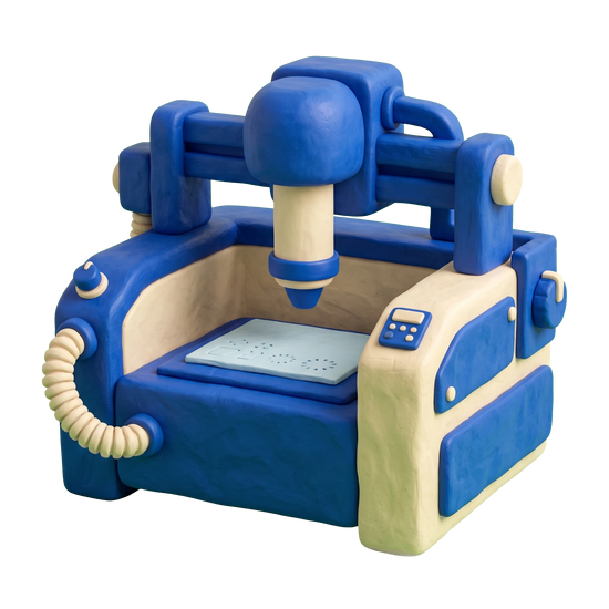Laser equipment supplier illustration in blue and ivory clay