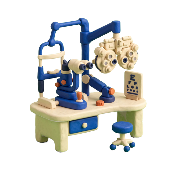 Lasik surgeon illustration in blue and ivory clay