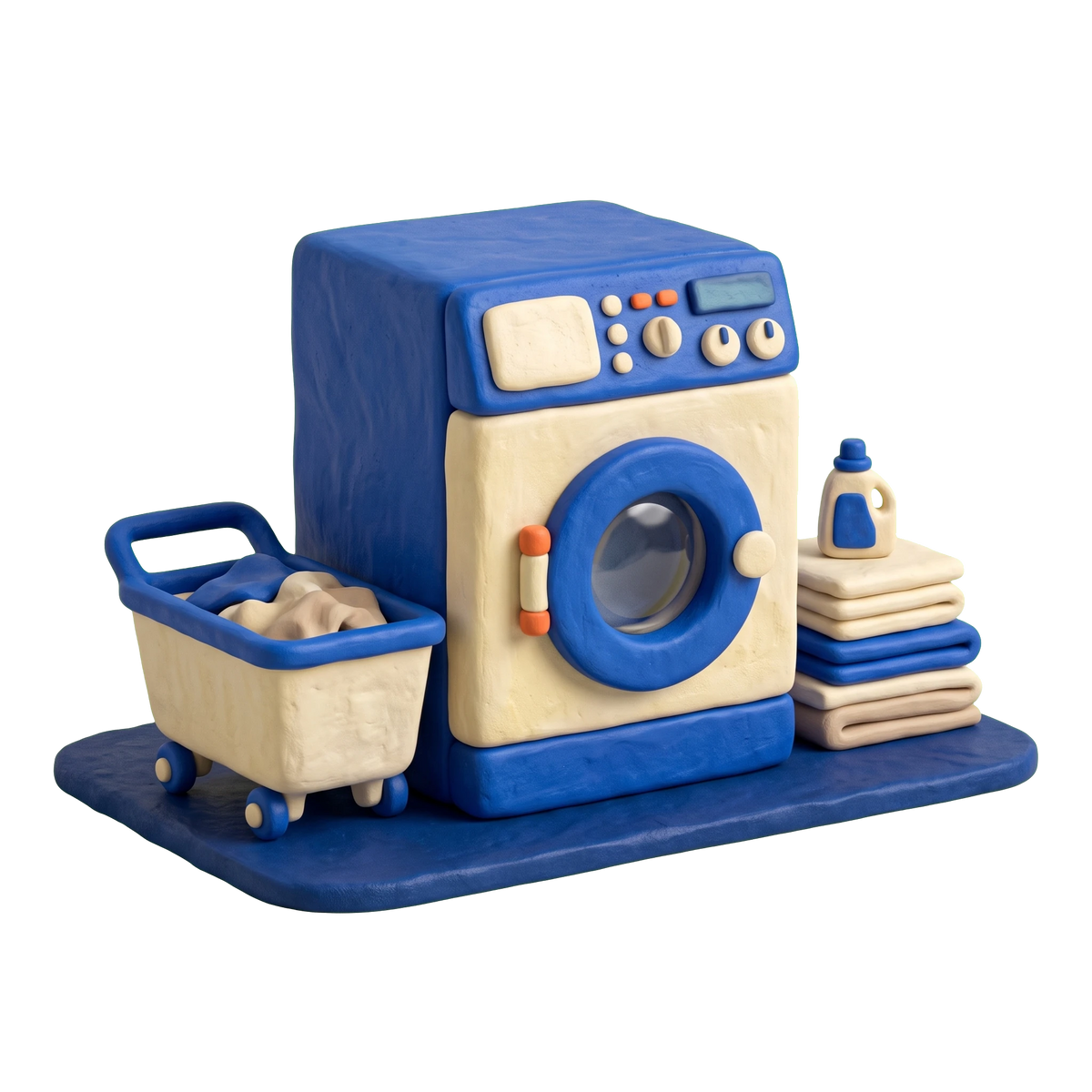Laundry service illustration in blue and ivory clay