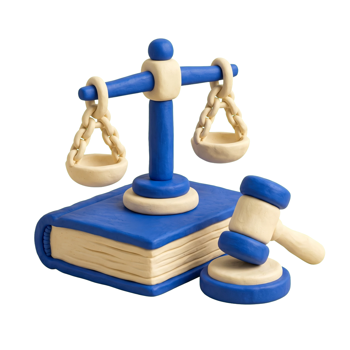 Law firm illustration in blue and ivory clay