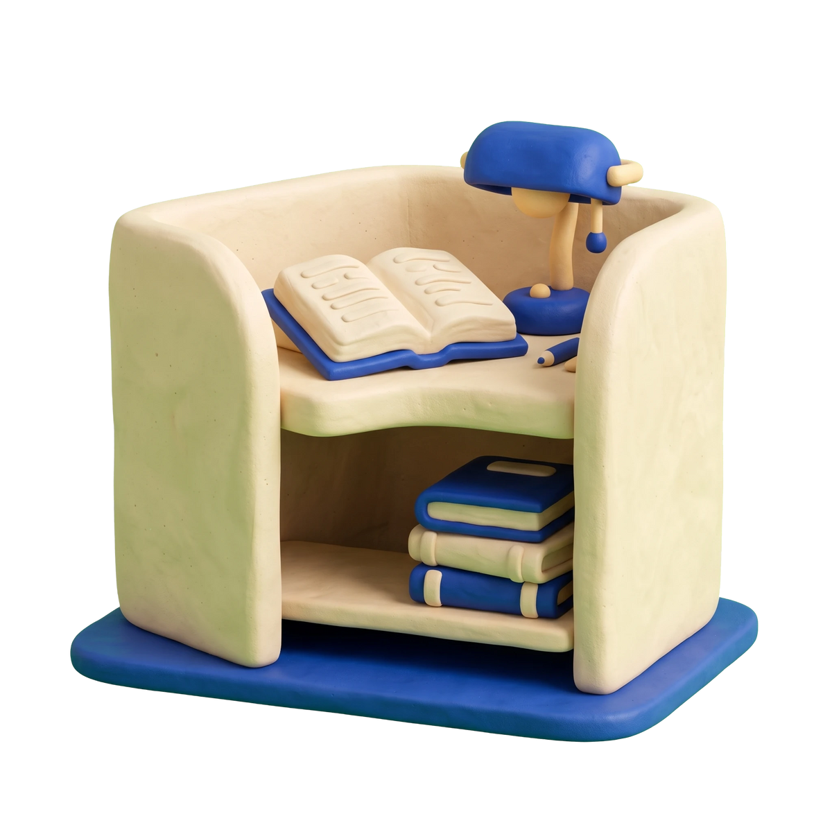 Law library illustration in blue and ivory clay