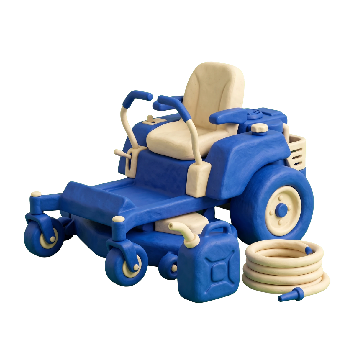 Lawn care service illustration in blue and ivory clay