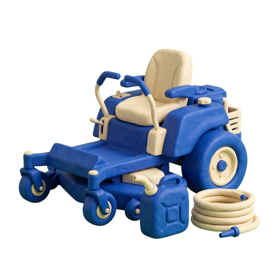 Lawn care service illustration in blue and ivory clay