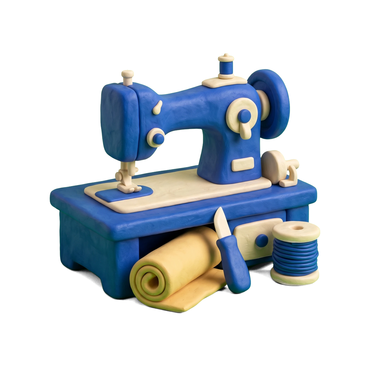 Leather goods manufacturer illustration in blue and ivory clay