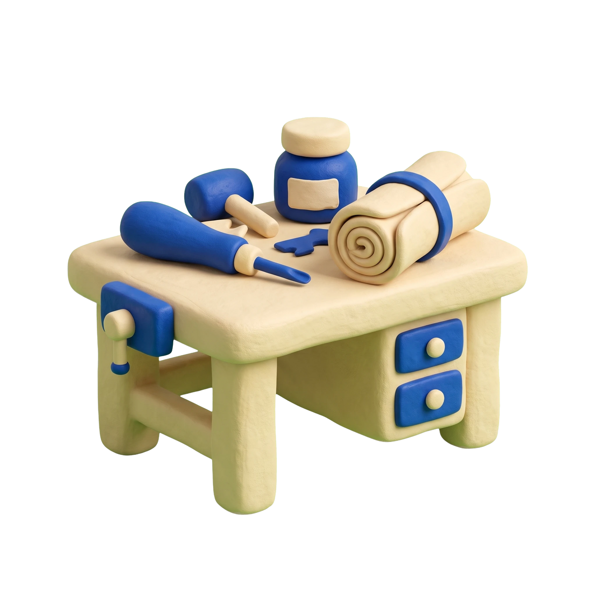 Leather repair service illustration in blue and ivory clay