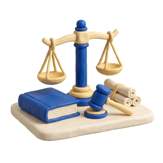 Legal services illustration in blue and ivory clay
