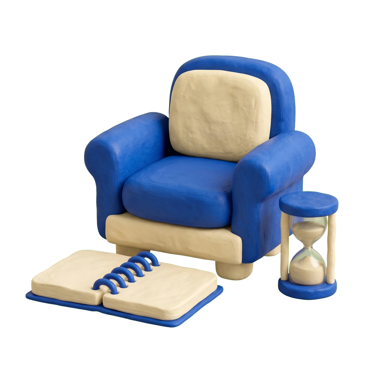 Life coach illustration in blue and ivory clay